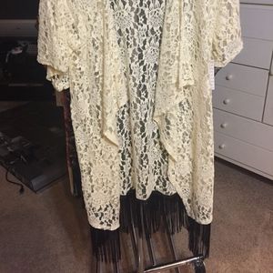 LulaRoe S Monroe White Lace Black Fringe